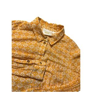 Maeve By Anthropologie Petrin Button Down Orange White Floral Geometric Sz 2